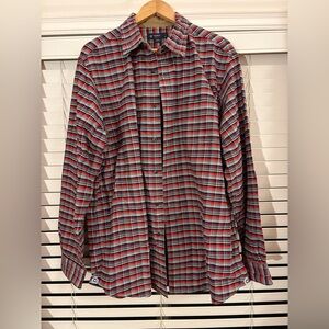Mens Red/Grey Plaid Button Down Shirt